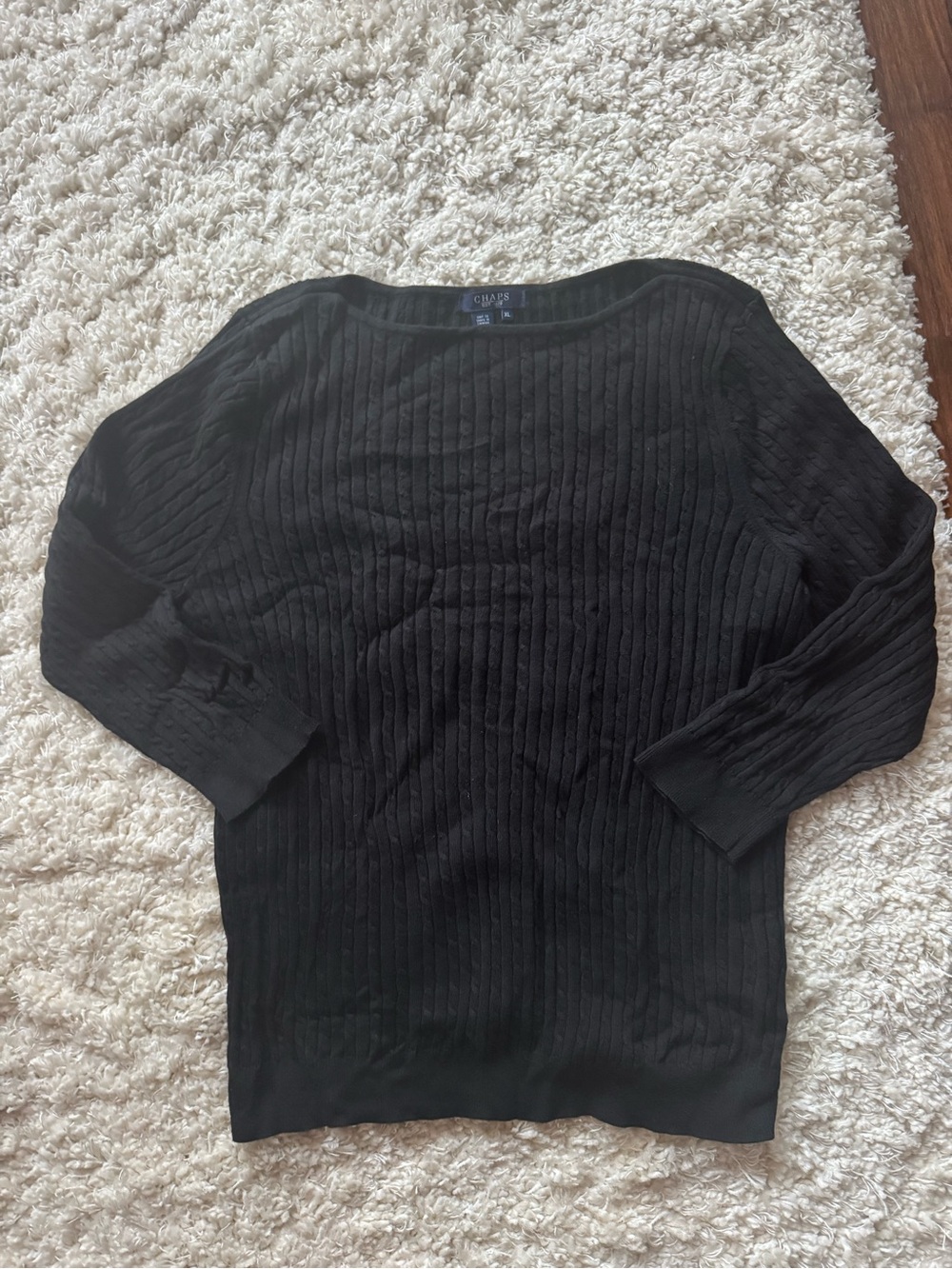 Chaps Black Ribbed Crewneck Sweater
